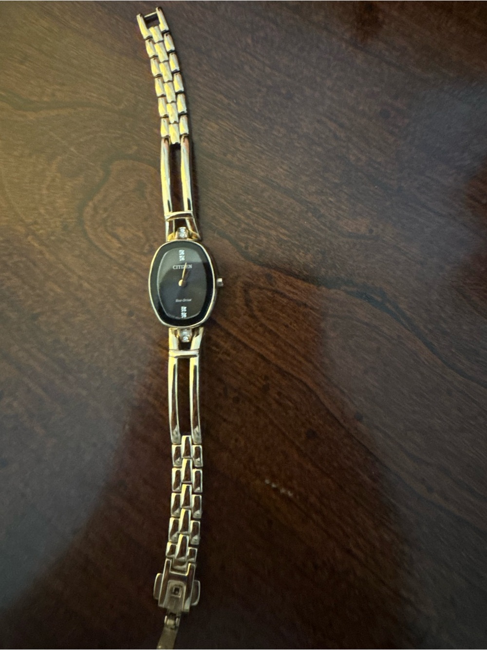 Citizen Gold Tone Bracelet Watch with Black Oval Dial